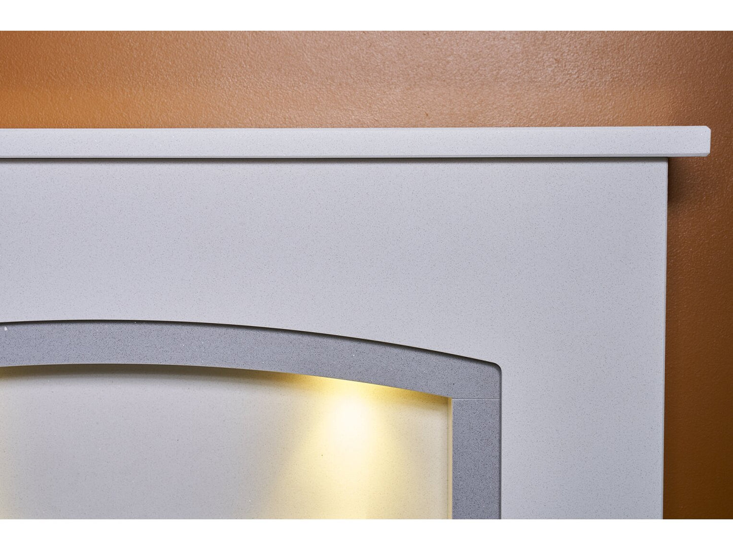 Acantha Calella White Marble Fireplace with Downlights & Vela Electric Fire in Black Nickel, 48 Inch