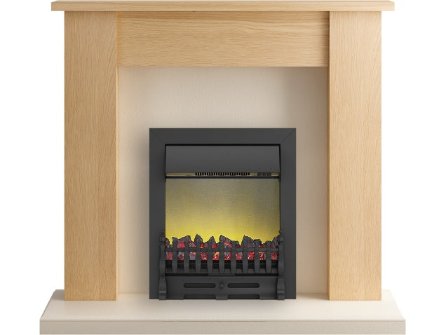 Adam New England Fireplace Suite in Oak with Blenheim Electric Fire in Black, 48 Inch