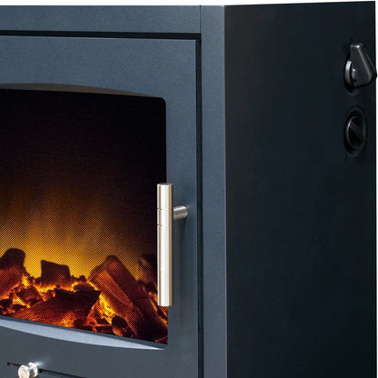 Adam Bergen Charcoal Grey electric log burner with Realistic LED Flame & Adjustable Heat
