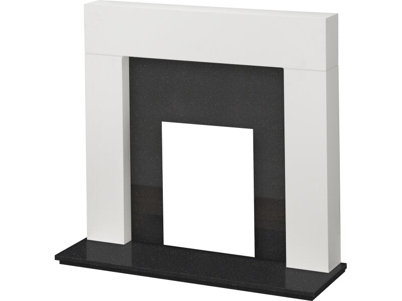 Adam Miami Fireplace in Pure White and Black Granite, 48 Inch