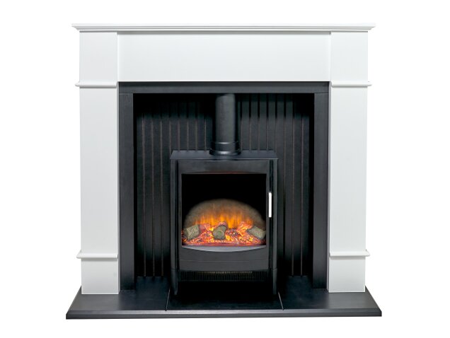 Adam Oxford Stove Suite in Pure White with Sureflame Keston Electric Stove in Black-48Inch