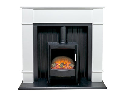 Adam Oxford Stove Suite in Pure White with Sureflame Keston Electric Stove in Black-48Inch