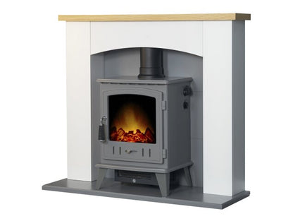 Adam Huxley in Pure White & Grey with Aviemore Electric Stove in Grey Enamel, 39 Inch