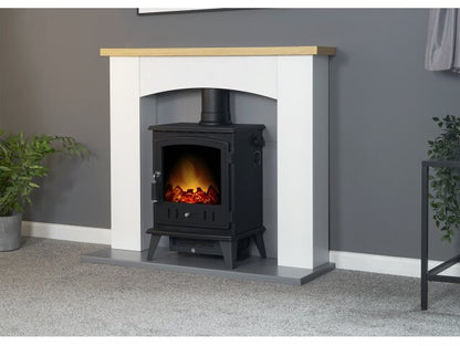 Adam Huxley in Pure White & Grey with Aviemore Electric Stove in Black, 39 Inch