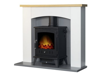 Adam Huxley in Pure White & Grey with Aviemore Electric Stove in Black, 39 Inch