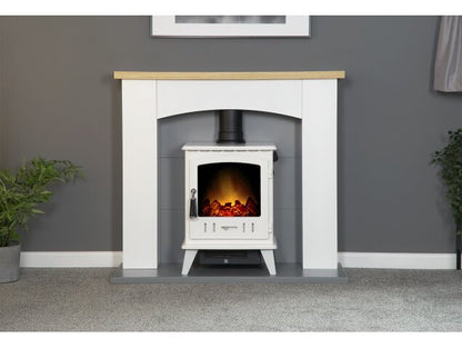 Adam Huxley in Pure White & Grey with Aviemore Electric Stove in White Enamel, 39 Inch