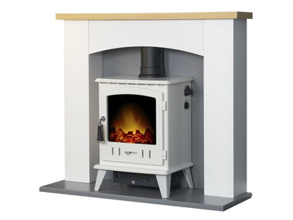 Adam Huxley in Pure White & Grey with Aviemore Electric Stove in White Enamel, 39 Inch