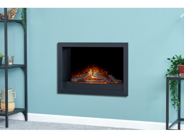 Adam Toronto Electric Wall Inset Fire with Logs & Remote Control in Black, 24 Inch