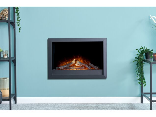 Adam Toronto Electric Wall Inset Fire with Logs & Remote Control in Black, 24 Inch
