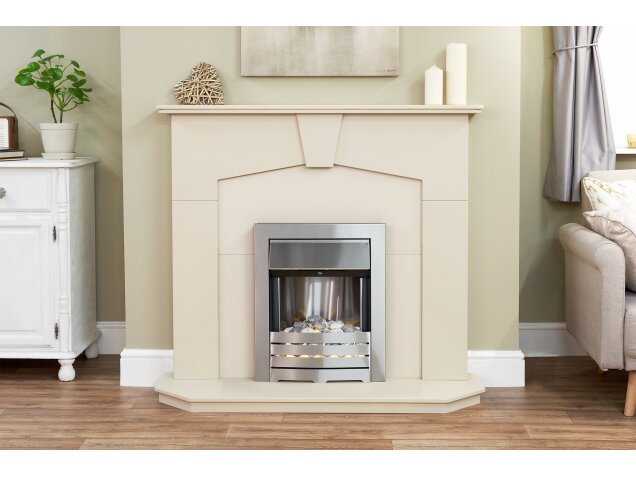 Adam Abbey Fireplace in Stone Effect with Helios Electric Fire in Brushed Steel-48 Inch