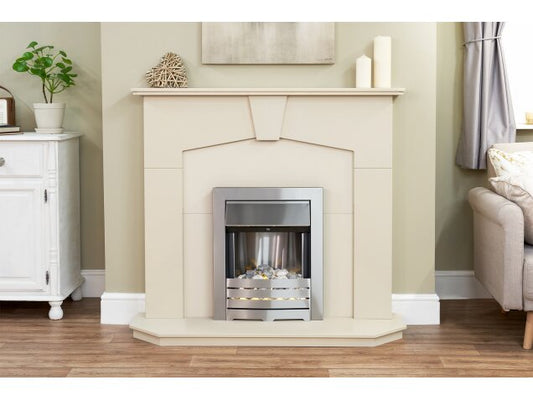 Adam Abbey Fireplace in Stone Effect with Helios Electric Fire in Brushed Steel-48 Inch