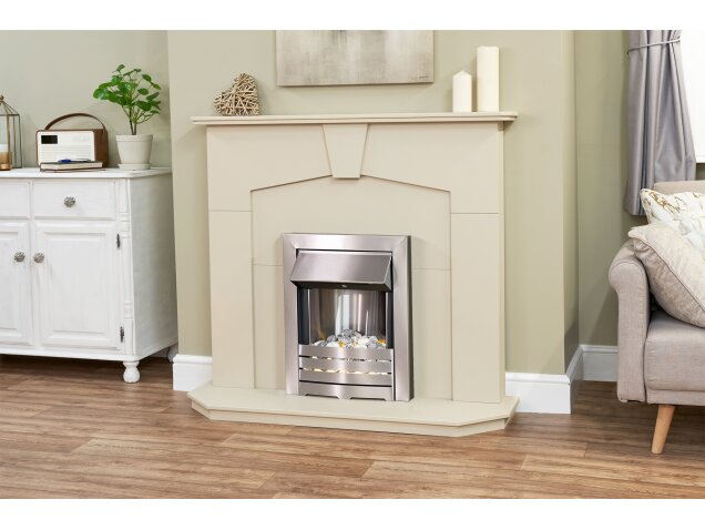 Adam Abbey Fireplace in Stone Effect with Helios Electric Fire in Brushed Steel-48 Inch
