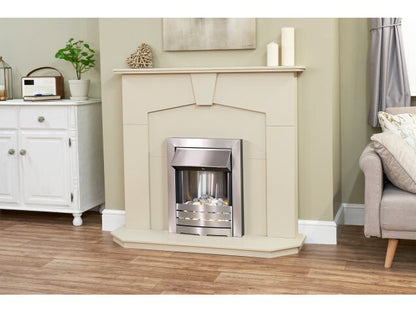 Adam Abbey Fireplace in Stone Effect with Helios Electric Fire in Brushed Steel-48 Inch