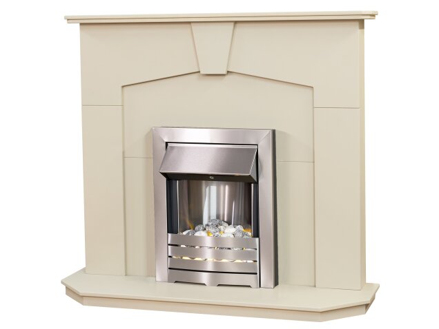 Adam Abbey Fireplace in Stone Effect with Helios Electric Fire in Brushed Steel-48 Inch