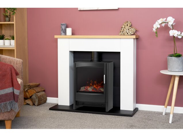 Adam Chester Fireplace in Pure White with Sureflame Keston Electric Stove in Black-39 Inch