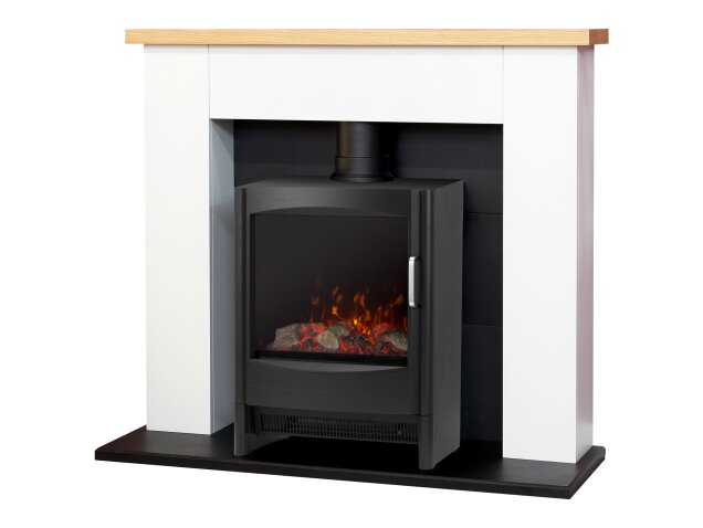 Adam Chester Fireplace in Pure White with Sureflame Keston Electric Stove in Black-39 Inch