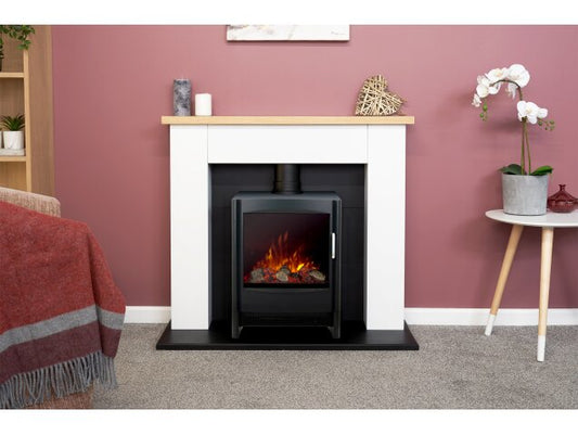 Adam Chester Fireplace in Pure White with Sureflame Keston Electric Stove in Black-39 Inche