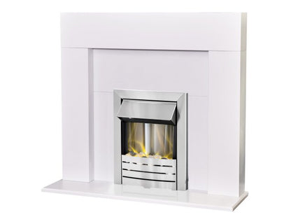 Adam Miami Fireplace in Pure White with Helios Electric Fire in Brushed Steel, 48 Inch