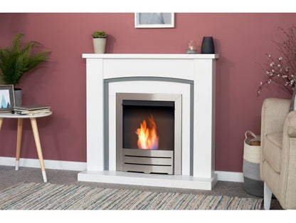Adam Chilton Fireplace in Pure White & Grey with Colorado Bio Ethanol Fire, 39 Inch
