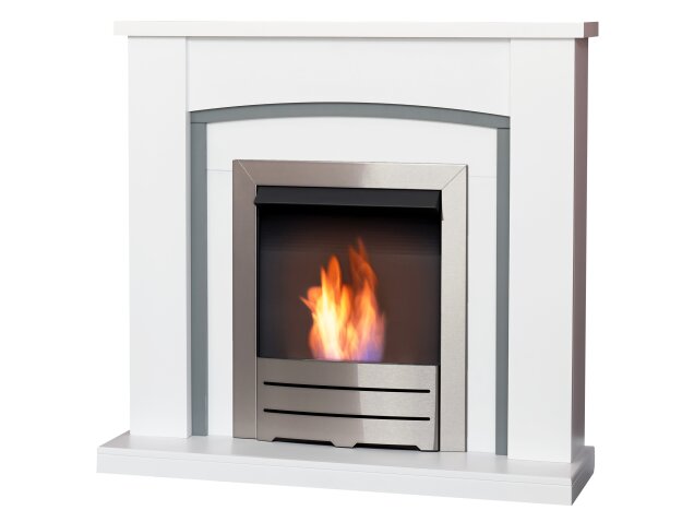 Adam Chilton Fireplace in Pure White & Grey with Colorado Bio Ethanol Fire, 39 Inch