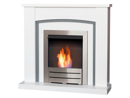 Adam Chilton Fireplace in Pure White & Grey with Colorado Bio Ethanol Fire, 39 Inch