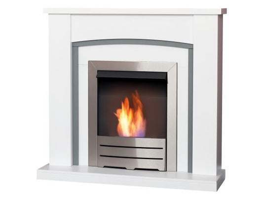 Adam Chilton Fireplace in Pure White & Grey with Colorado Bio Ethanol Fire, 39 Inch