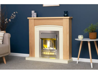 Adam Chilton Fireplace in Oak & Cream with Helios Electric Fire in Brushed Steel-39 Inch