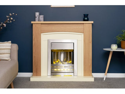 Adam Chilton Fireplace in Oak & Cream with Helios Electric Fire in Brushed Steel-39 Inch