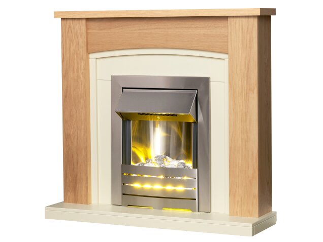 Adam Chilton Fireplace in Oak & Cream with Helios Electric Fire in Brushed Steel-39 Inch