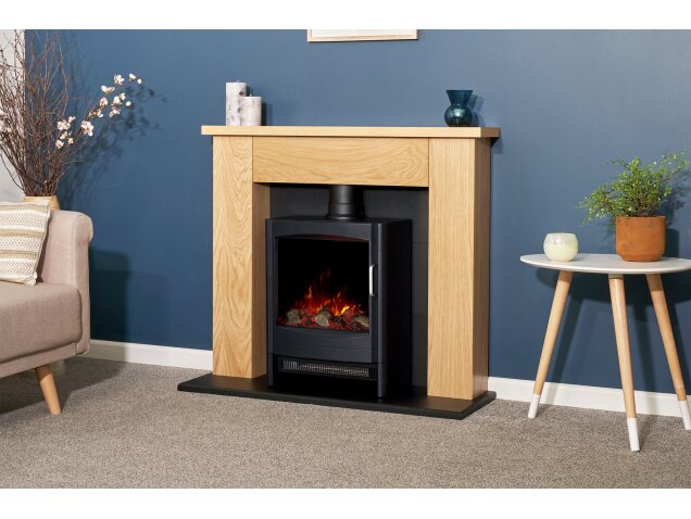 Adam Chester Stove Fireplace in Oak & Black with Sureflame Keston Electric Stove in Black-39 Inch