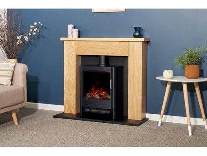 Adam Chester Stove Fireplace in Oak & Black with Sureflame Keston Electric Stove in Black-39 Inch