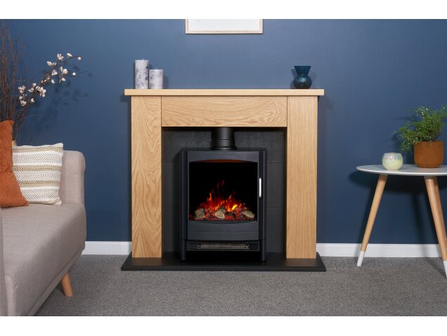 Adam Chester Stove Fireplace in Oak & Black with Sureflame Keston Electric Stove in Black-39 Inch