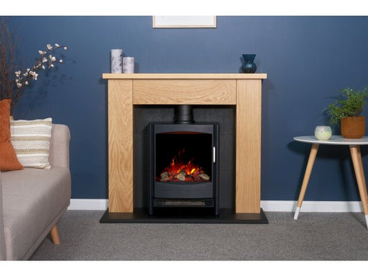 Adam Chester Stove Fireplace in Oak & Black with Sureflame Keston Electric Stove in Black-39 Inch