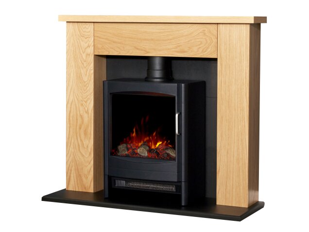 Adam Chester Stove Fireplace in Oak & Black with Sureflame Keston Electric Stove in Black-39 Inch