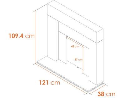 Adam Miami Fireplace in Pure White with Helios Electric Fire in Brushed Steel, 48 Inch