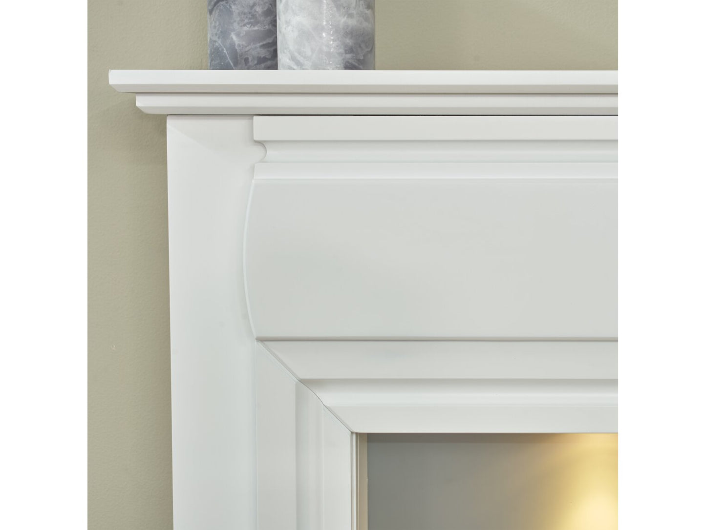 Adam Honley Fireplace in Pure White &amp; Grey with Downlights, 48 Inch