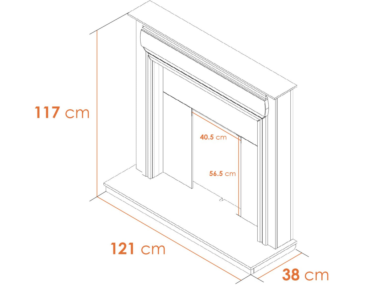 Adam Honley Fireplace in Pure White &amp; Grey with Downlights, 48 Inch