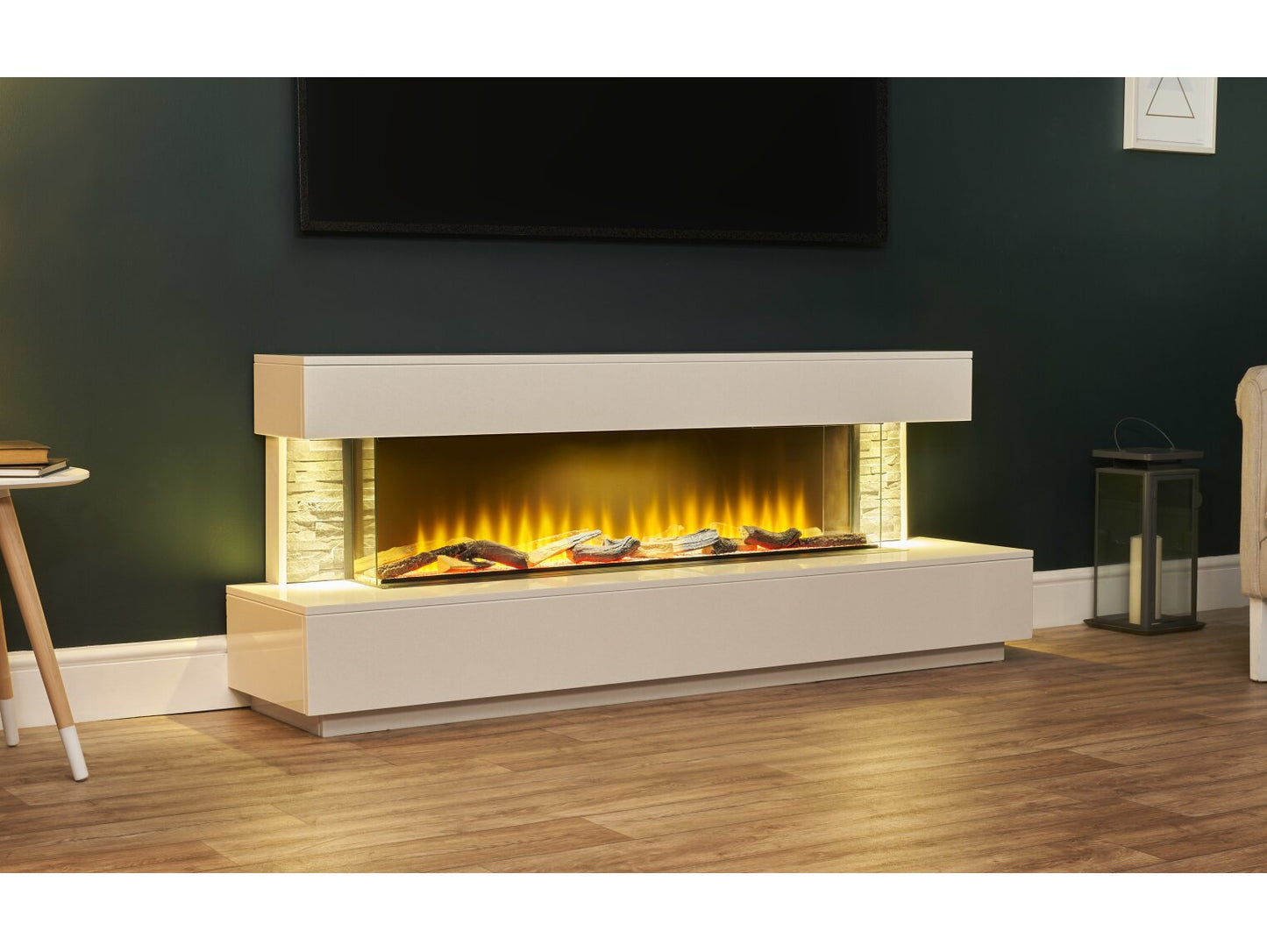 Acantha Aspen White Marble & Slate Fireplace Suite with Downlights, 69 Inch