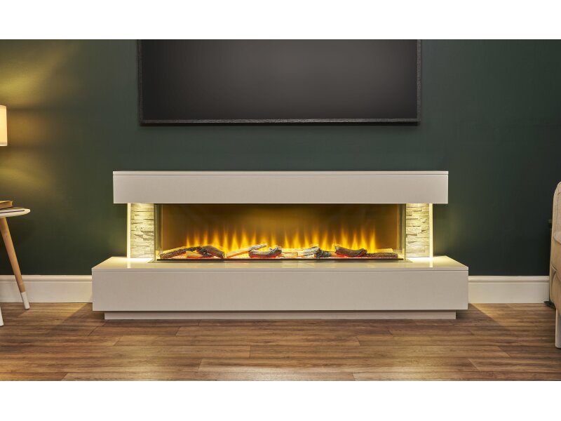 Acantha Aspen White Marble & Slate Fireplace Suite with Downlights, 69 Inch