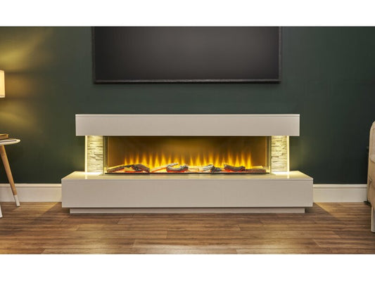 Acantha Aspen White Marble & Slate Fireplace Suite with Downlights, 69 Inch