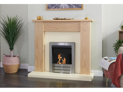 Adam New England Fireplace in Oak & Cream with Colorado Bio Ethanol Fire in Brushed Steel, 48 Inch