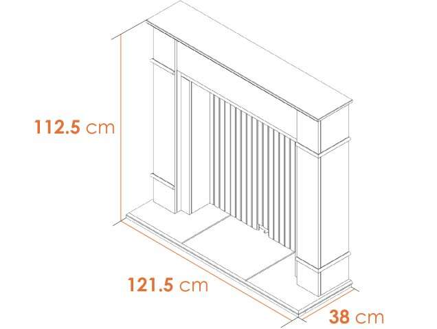 Adam Oxford white fireplace dimensions illustration.