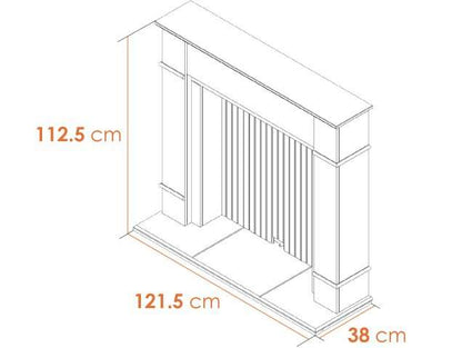 Adam Oxford white fireplace dimensions illustration.