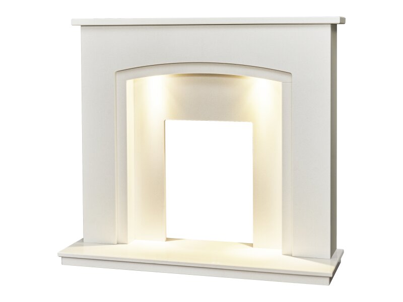 Acantha Granada White Marble Fireplace with Downlights, 48 Inch