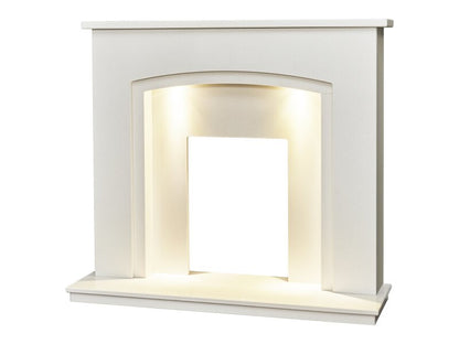Acantha Granada White Marble Fireplace with Downlights, 48 Inch