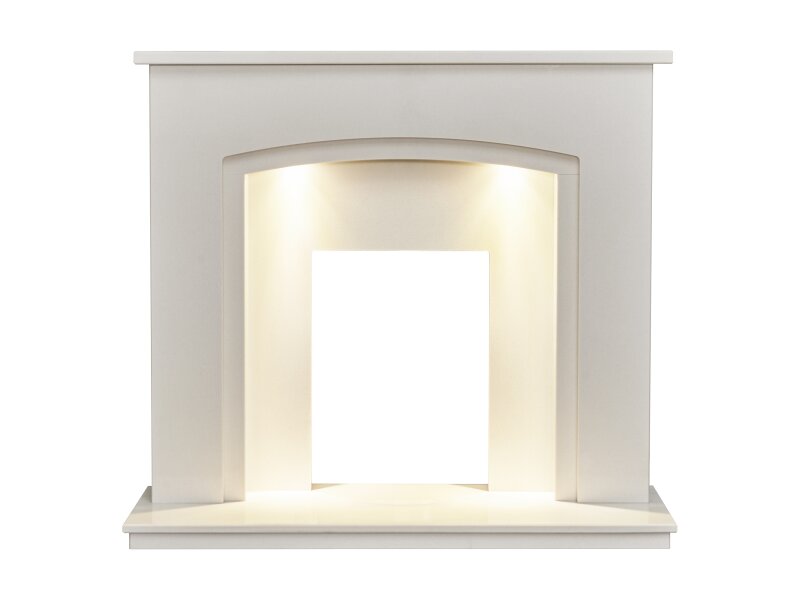 Acantha Granada White Marble Fireplace with Downlights, 48 Inch