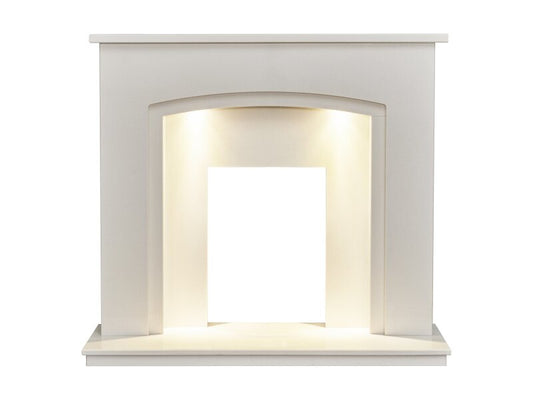 Acantha Granada White Marble Fireplace with Downlights, 48 Inch