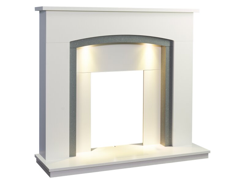Adam Savanna Fireplace in Pure White & Grey with Downlights, 48 Inch