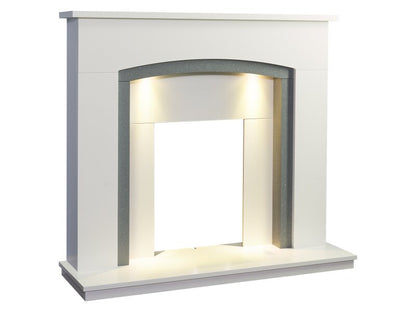 Adam Savanna Fireplace in Pure White & Grey with Downlights, 48 Inch