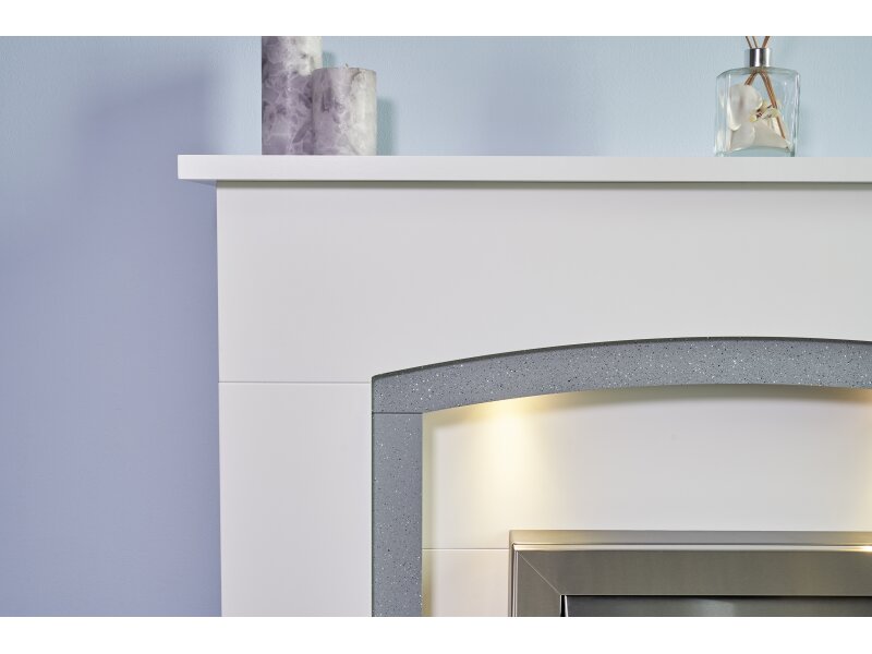 Adam Eltham Fireplace in Pure White & Black with Downlights, 45 Inch